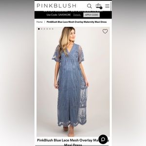 PinkBlush Blue Lace Mesh Overlay Maternity Maxi Dress